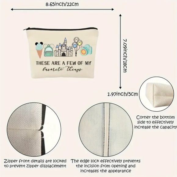 🏰 Disney Inspired Vacation Cosmetic Makeup Bag Disneyland Magic Kingdom Snacks - Picture 5 of 8